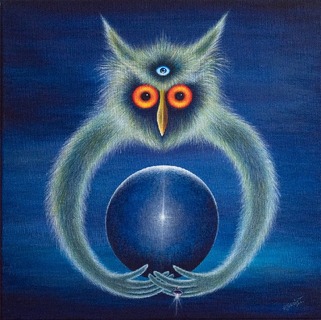 Owl and Earth, akryl på kanvas 60 x 60 cm